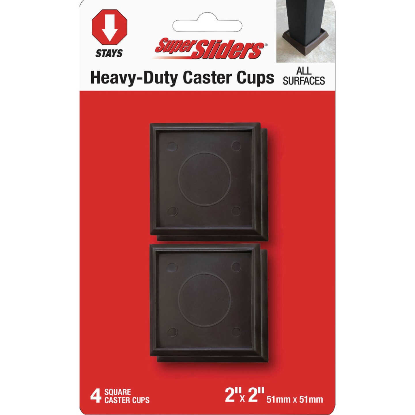 Super Sliders 2 In. Brown Square Furniture Leg Cup (4-Pack) Image 1
