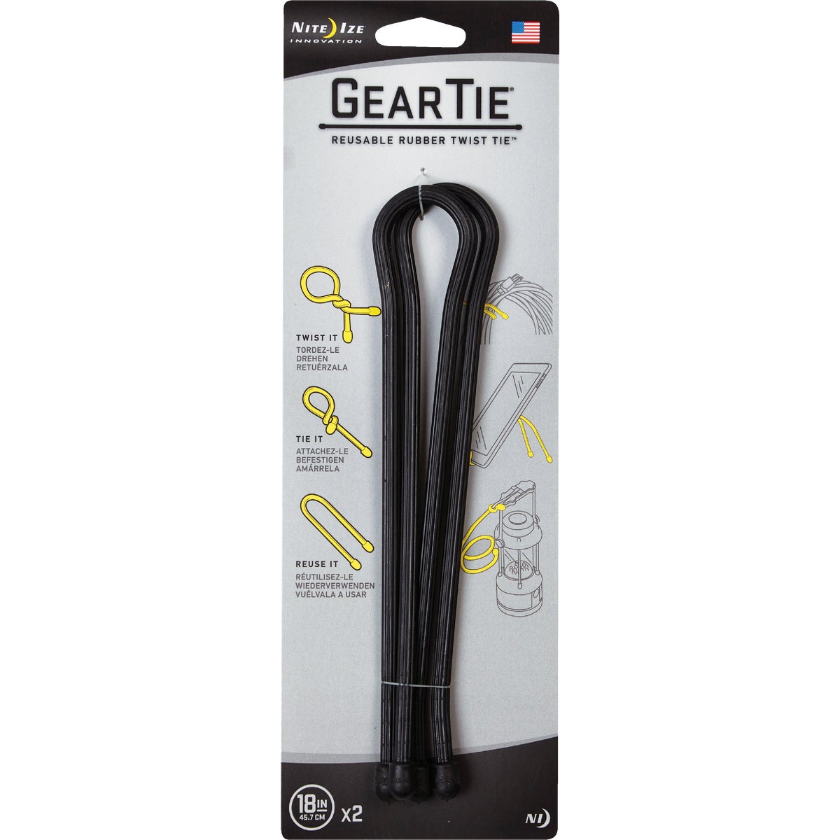Gear Tie 18 In. Reusable Rubber Twist Tie - Black (2-Pack) Image 2