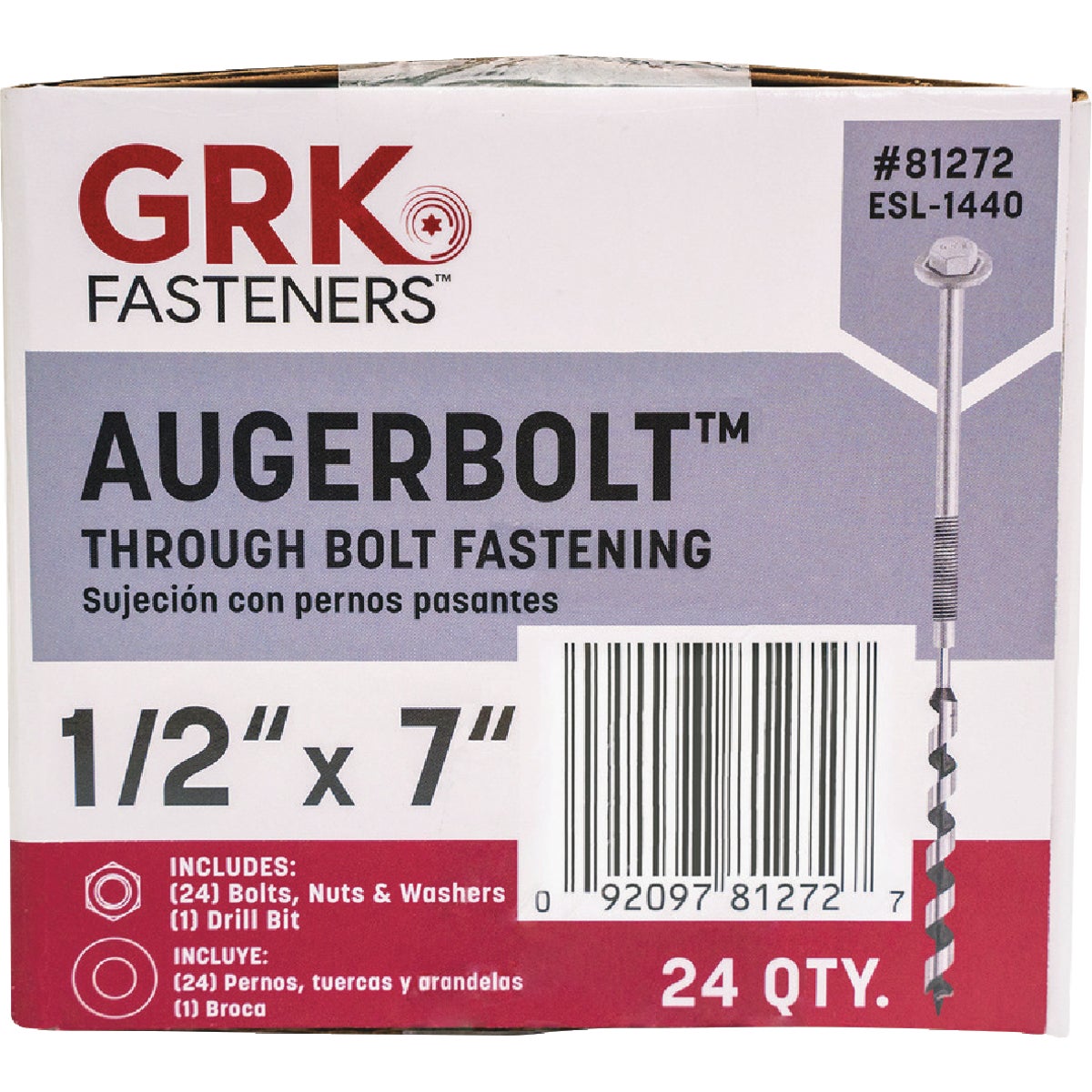 GRK AugerBolt 1/2 In. x 7 In. Galvanized Hex Through Bolt (24-Count)
