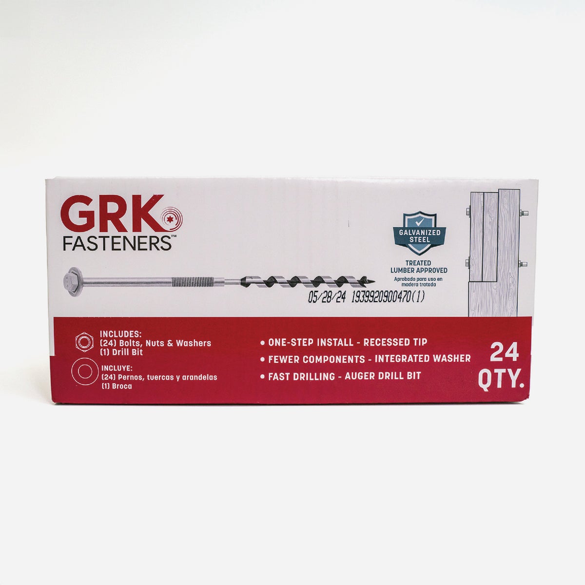GRK AugerBolt 1/2 In. x 7 In. Galvanized Hex Through Bolt (24-Count) Image 4