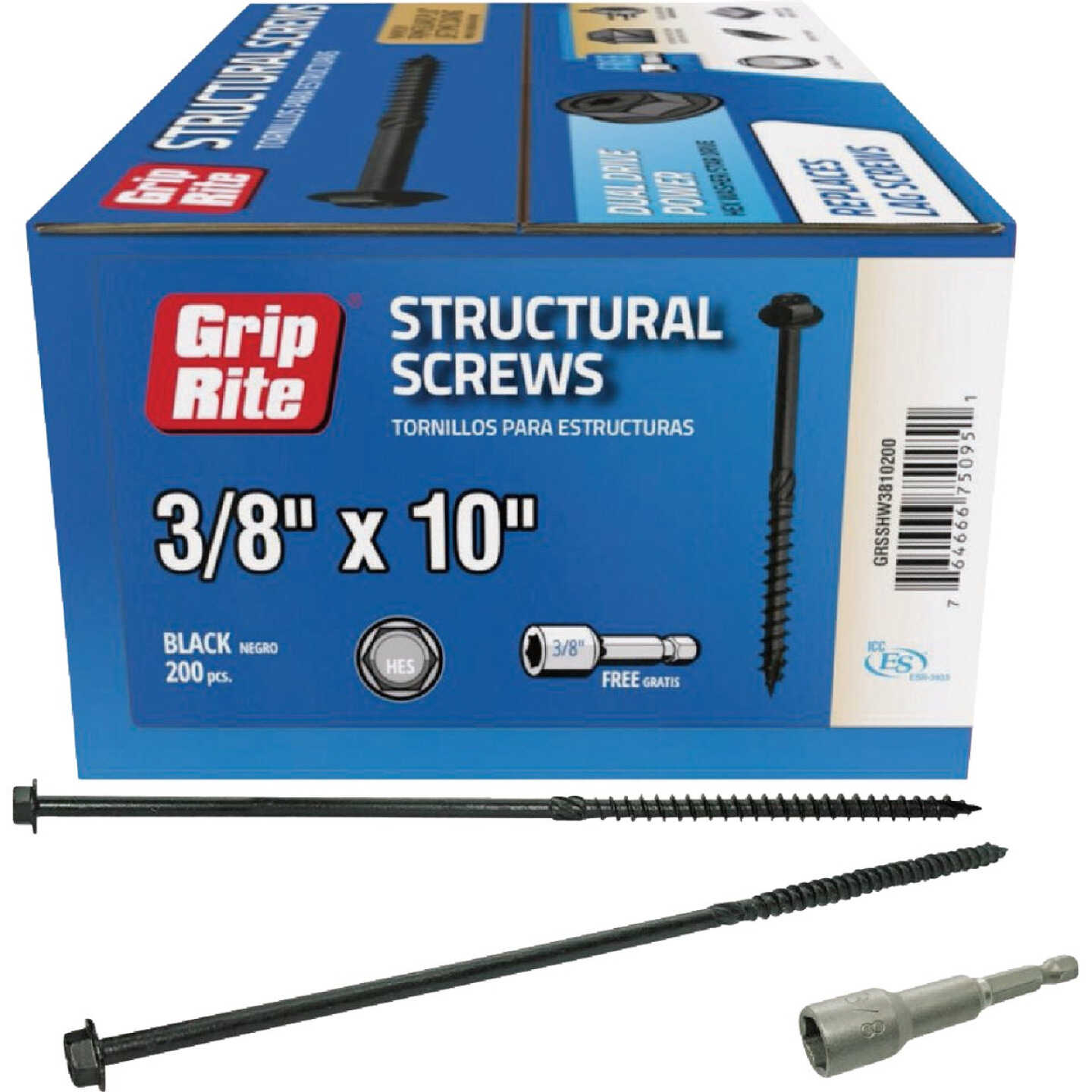 Grip-Rite PrimeGuard Plus 3/8 In. x 10 In. Hex Washer Head Structural Screw (20-Count) Image 1