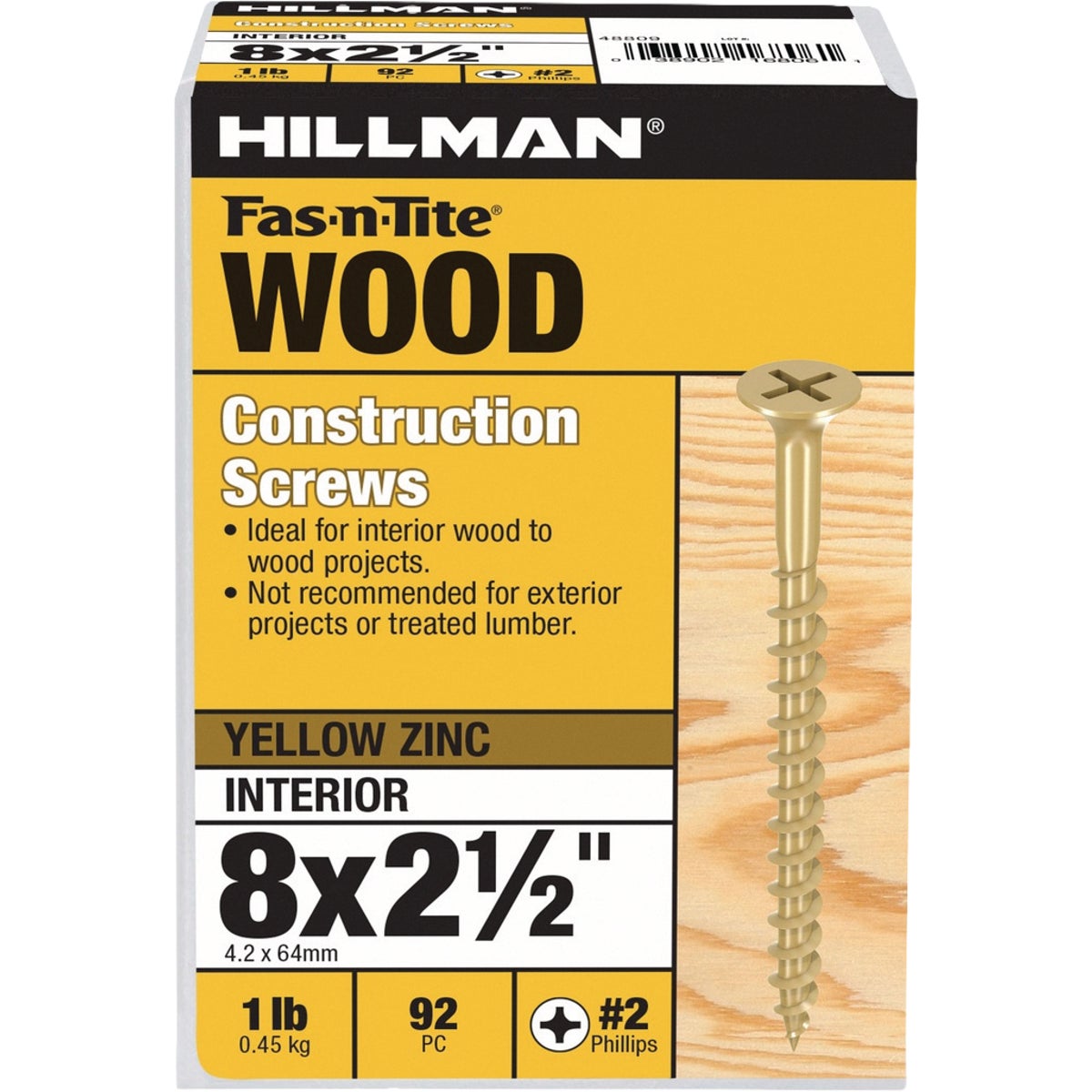Hillman Fas-n-Tite #8 x 2-1/2 In. Phillips Bugle Head Interior Construction Wood Screw (92-Count)