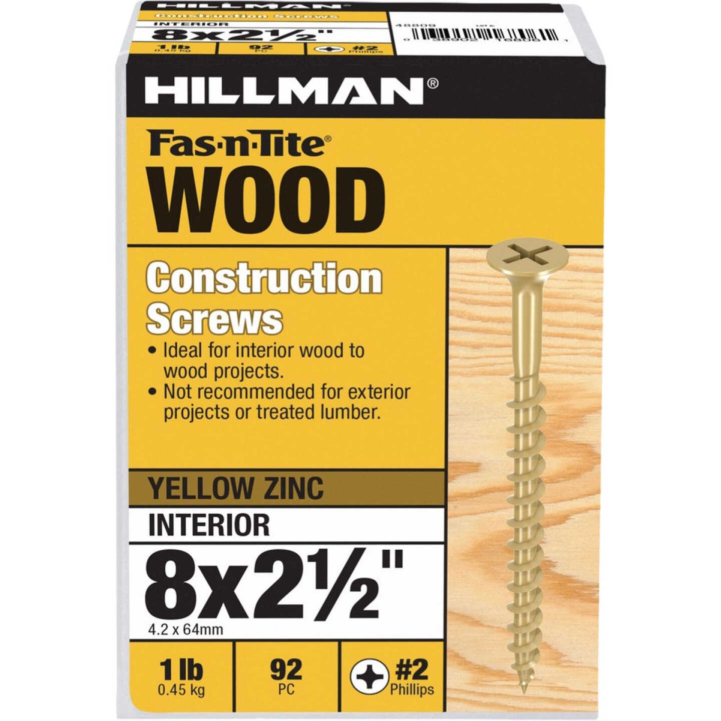 Hillman Fas-n-Tite #8 x 2-1/2 In. Phillips Bugle Head Interior Construction Wood Screw (92-Count) Image 1