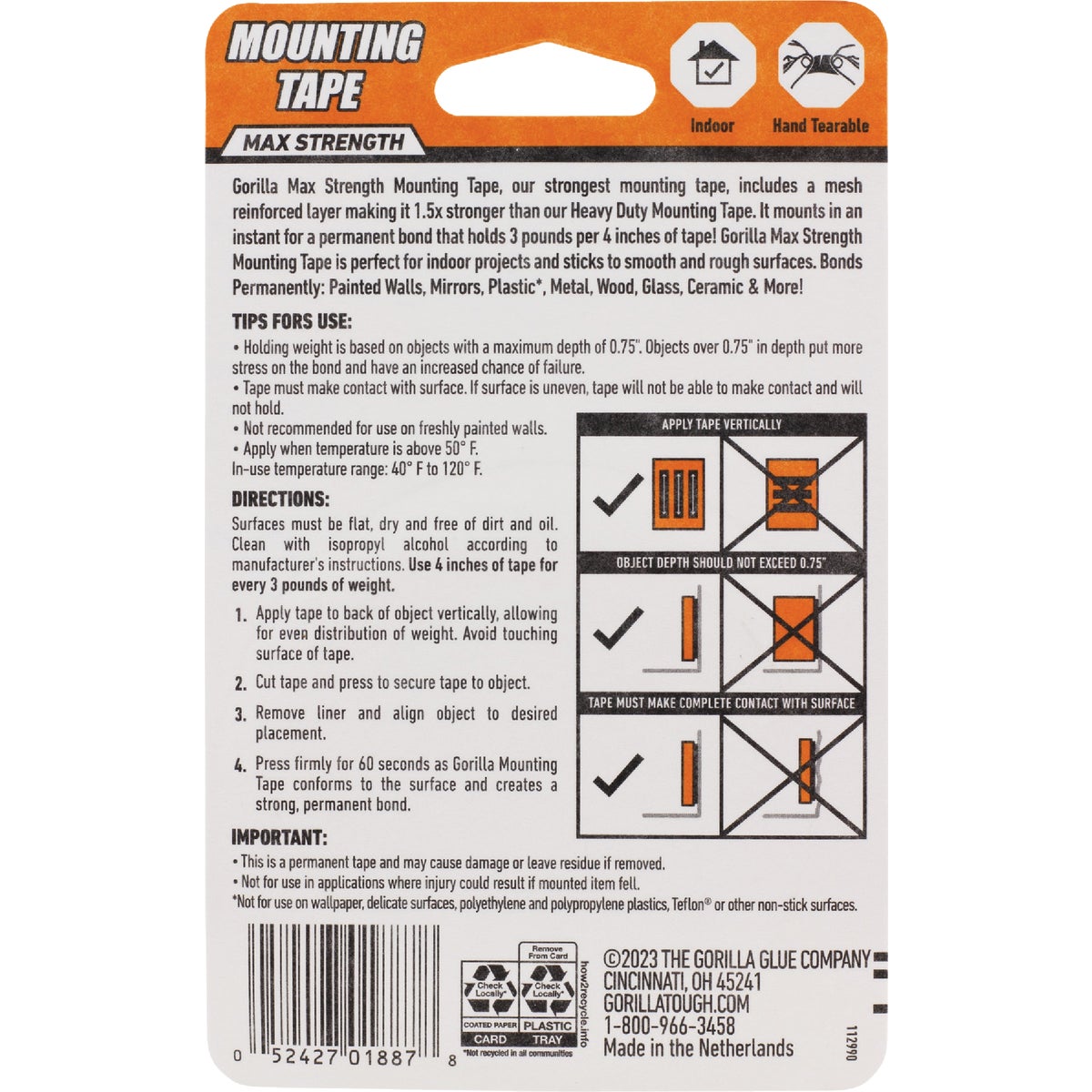 Gorilla 1 In. x 60 In. Max Strength Mounting Tape Image 2