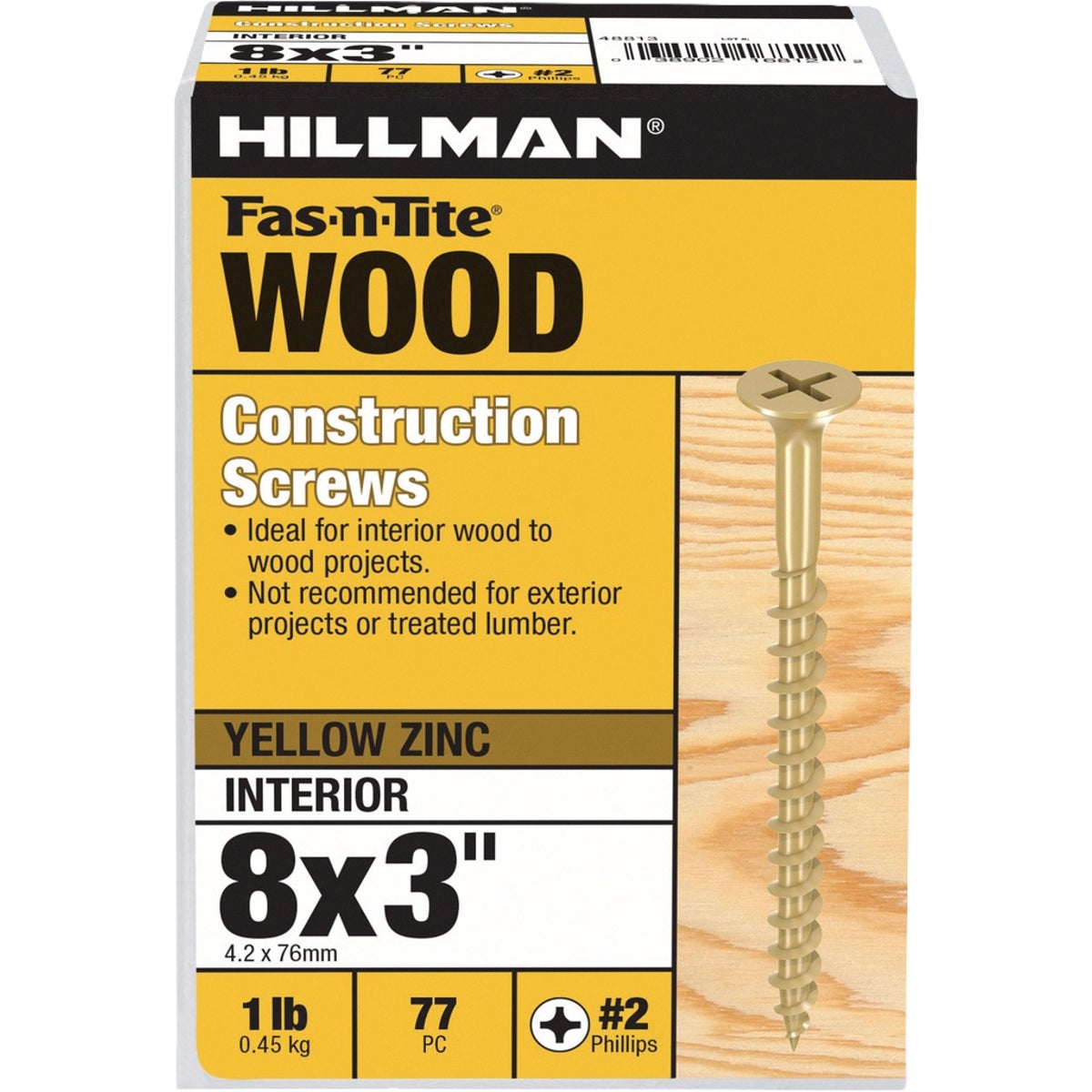 Hillman Fas-n-Tite #8 x 3 In. Phillips Bugle Head Interior Construction Wood Screw (77-Count)
