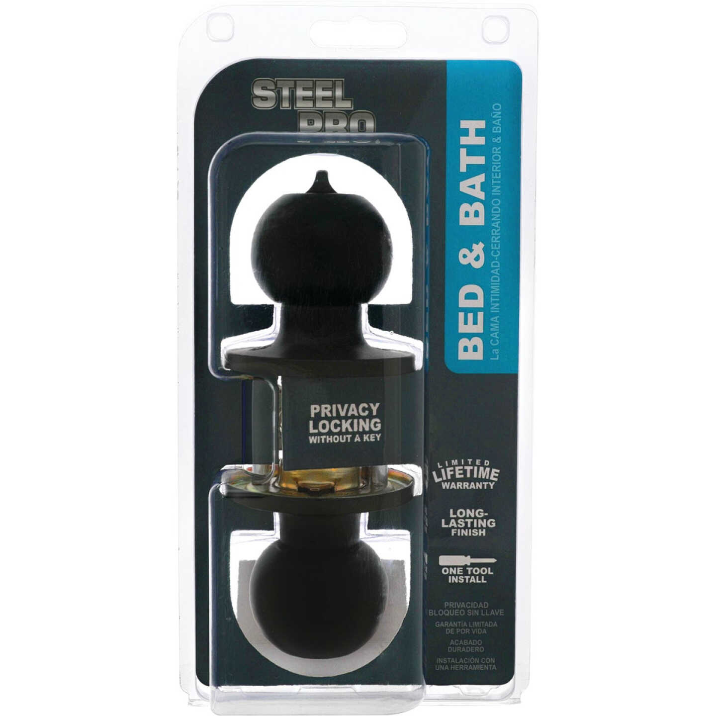 Steel Pro Matte Black Bed & Bath Door Knob Image 2