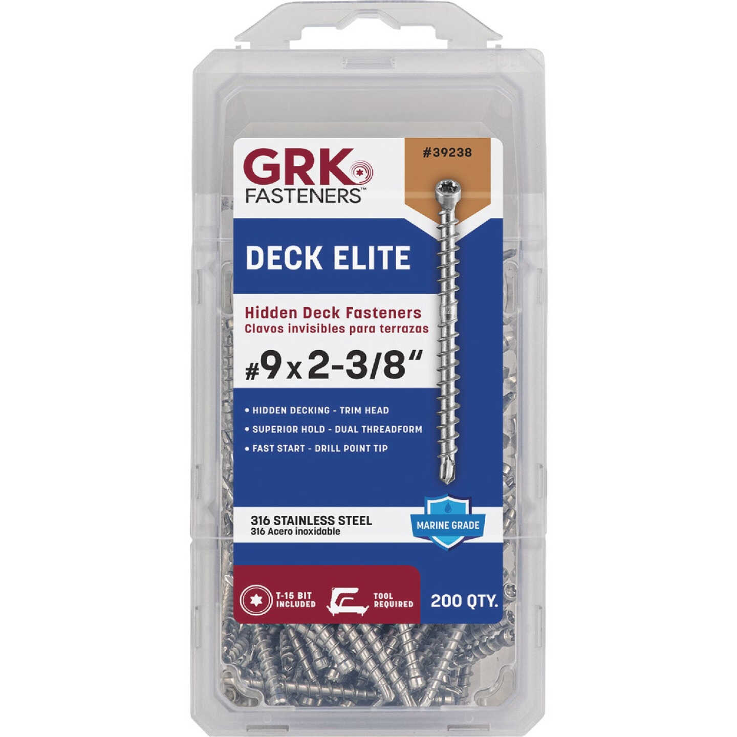 GRK Deck Elite #9 x 2-3/8 In. Star Drive Bugle-Head Stainless Steel Hidden Fastener Deck Screw (200-Count) Image 3