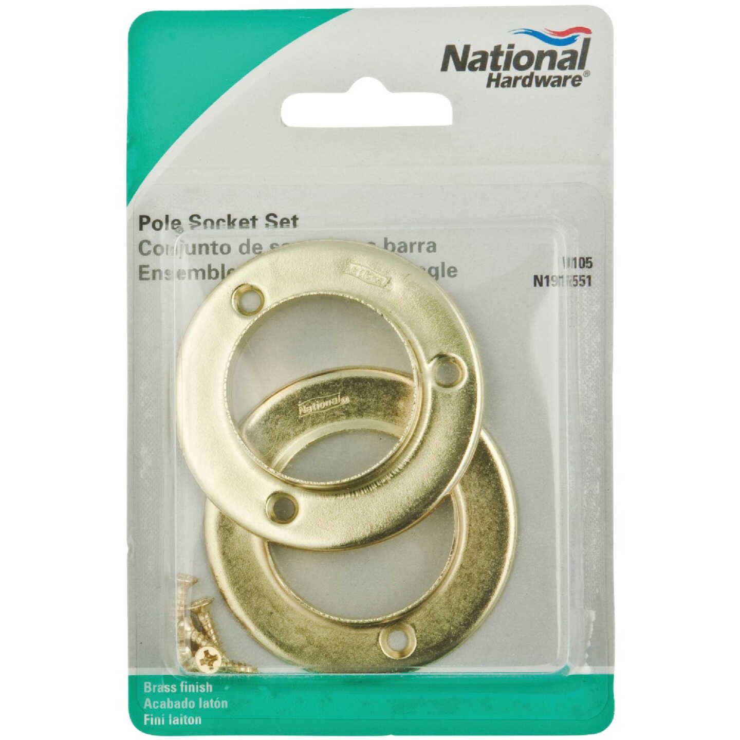 National Hardware 1-3/8 In. Satin Brass Steel Closet Rod Socket (2-Pack) Image 2
