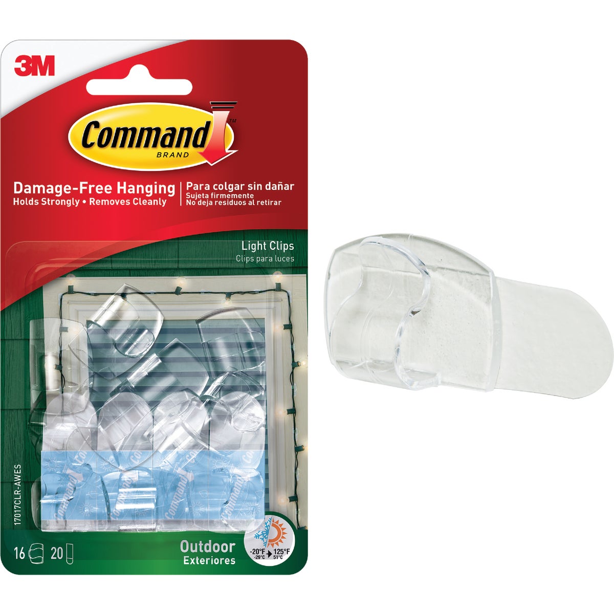 Command Clear Outdoor Light Clips (16-Count) with (20) Strips