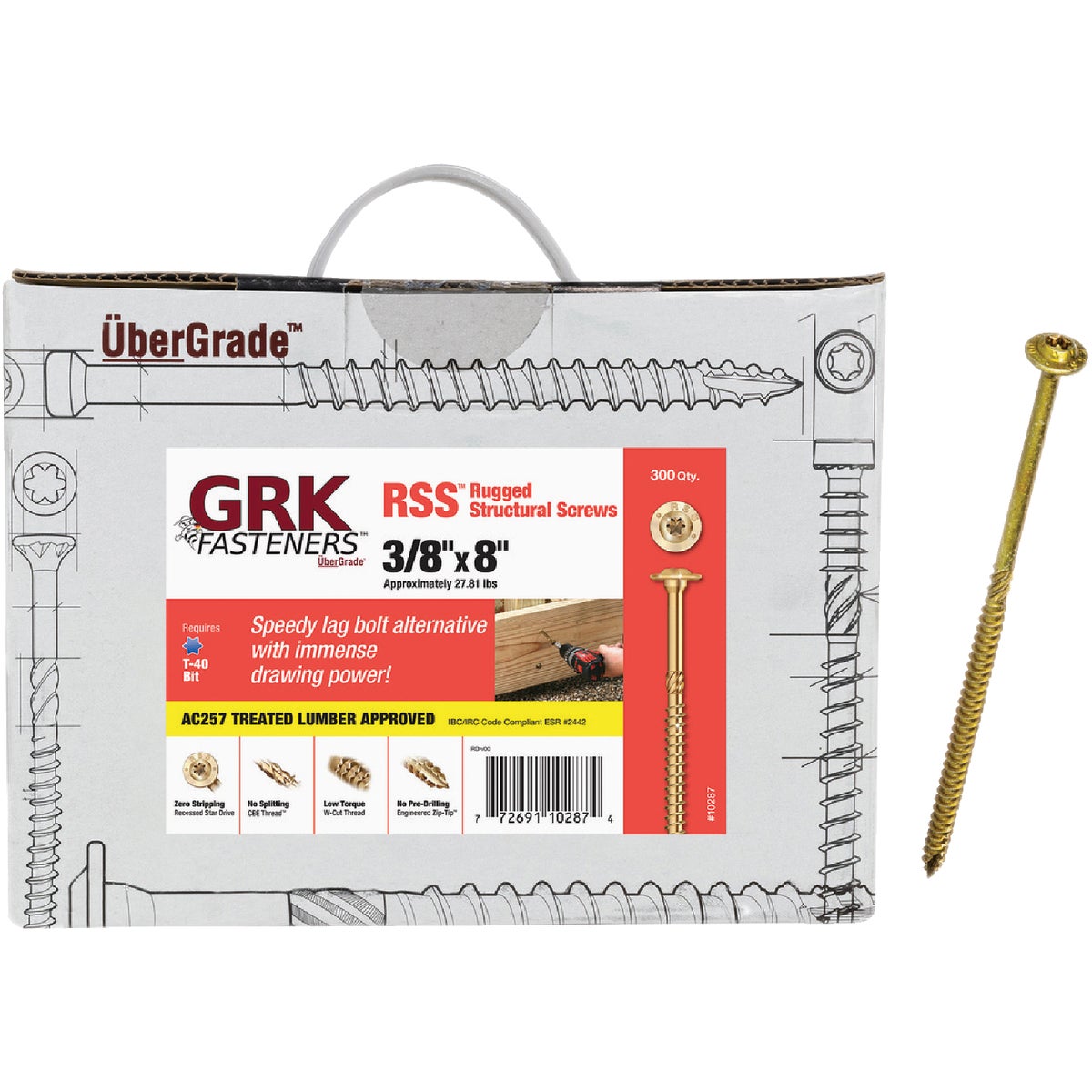 GRK RSS Rugged 3/8 In. x 8 In. Star Drive Washer-Head Structure Screw (300-Count) Image 1