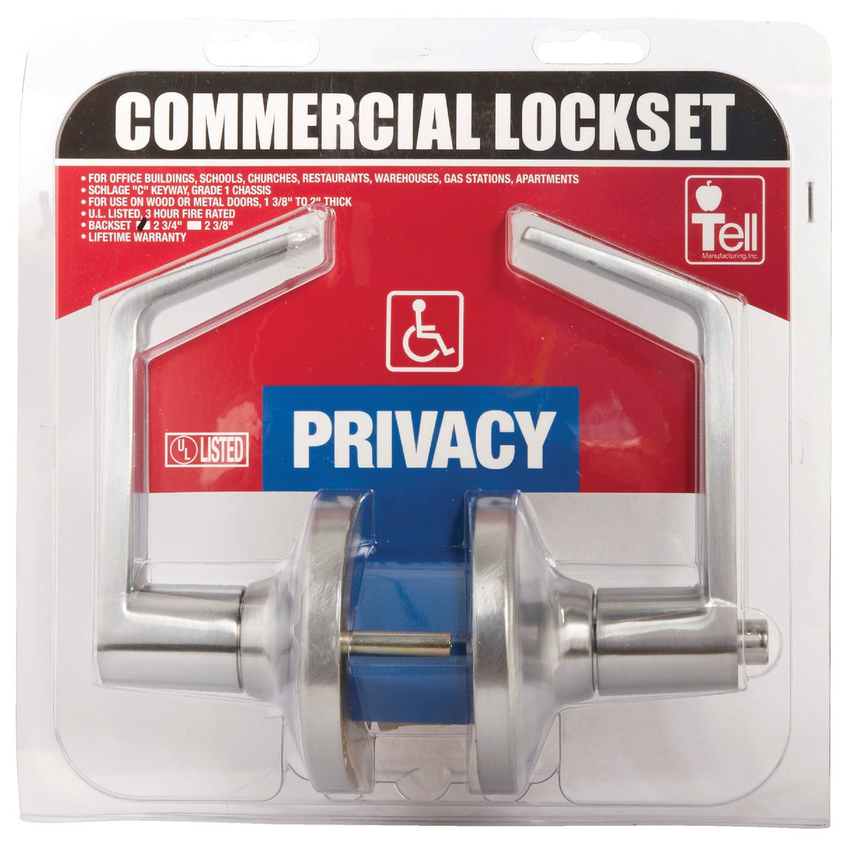 Tell Satin Chrome Privacy Door Lever  Image 2