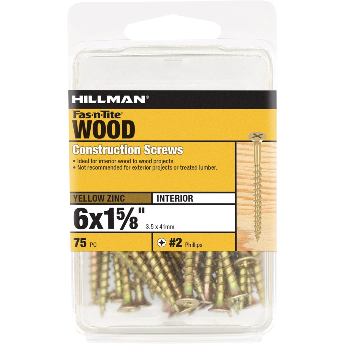 Hillman Fas-n-Tite #6 x 1-5/8 In. Phillips Bugle Head Interior Construction Wood Screw (75-Count)