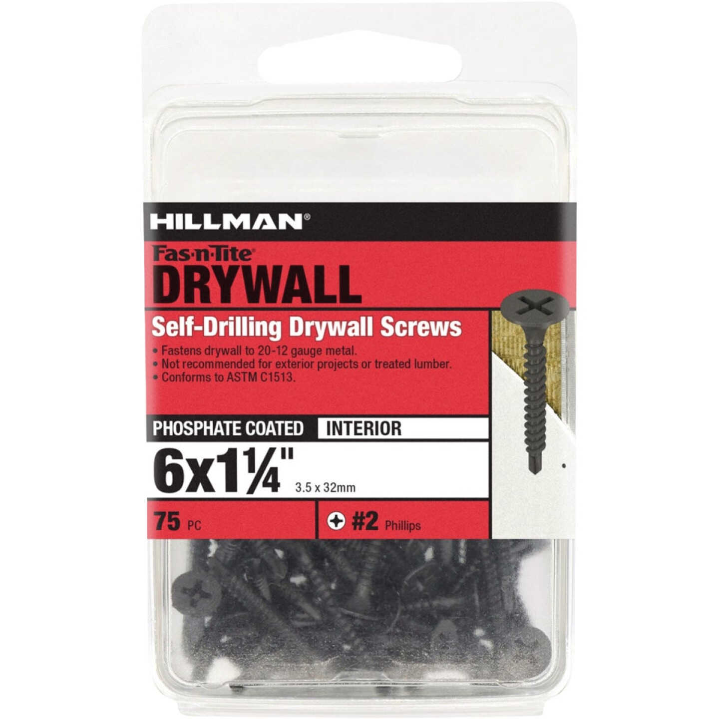 Hillman Fas-N-Tite #6 x 1-1/4 In. Fine Thread Self-Drilling Black Phosphate Drywall Screw (75-Count) Image 2