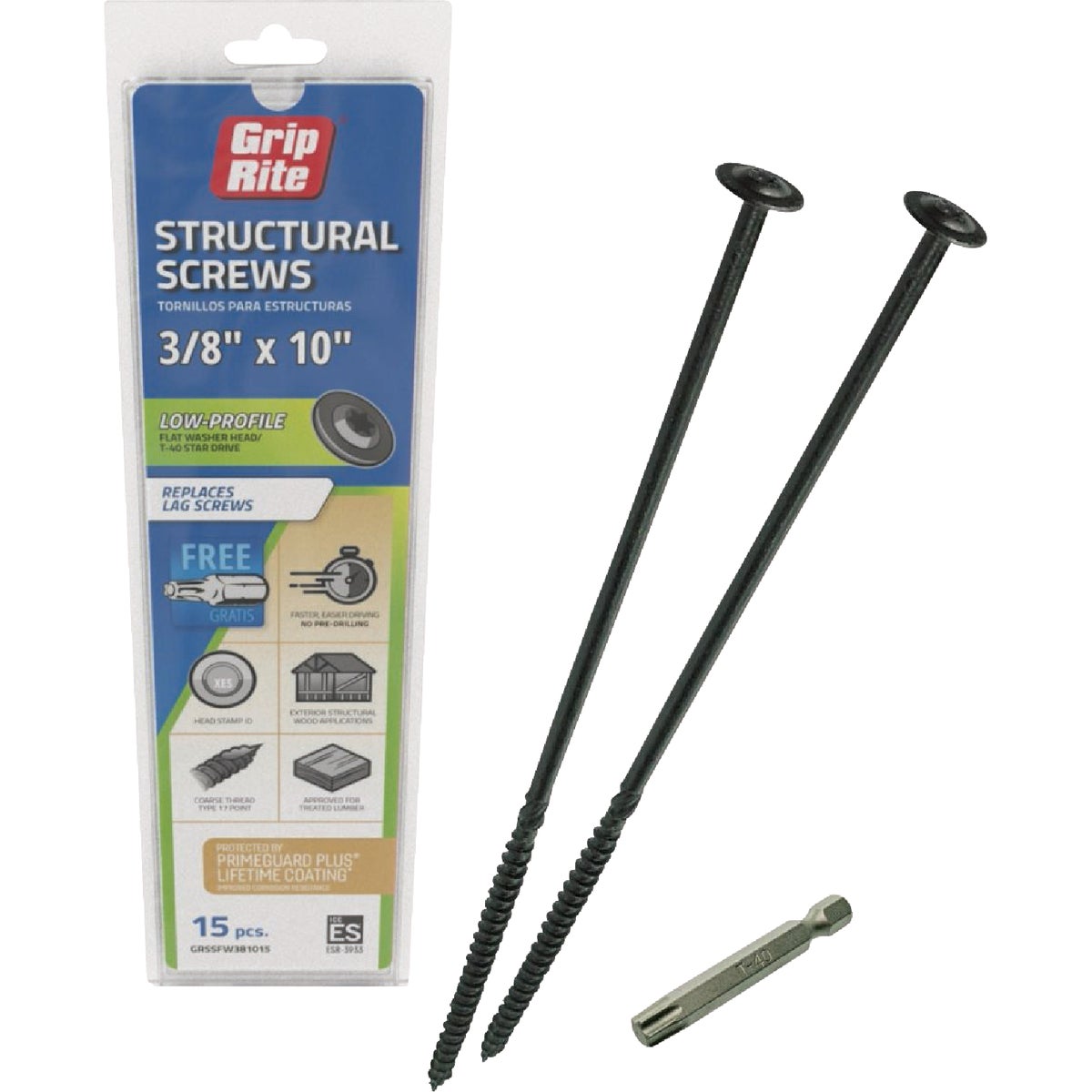 Grip-Rite PrimeGuard Plus 3/8 In. x 12 In. Flat Washer Head Structure Screw (15-Count) Image 1