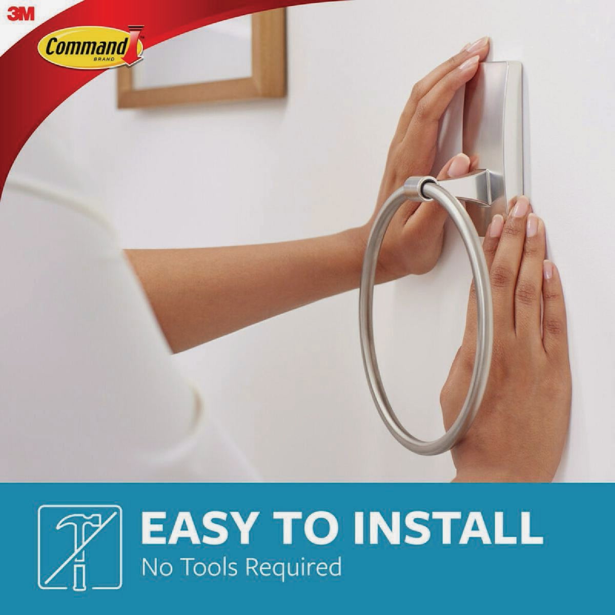 Command Bath Satin Nickel Adhesive Towel Ring, 2 Strips Image 2