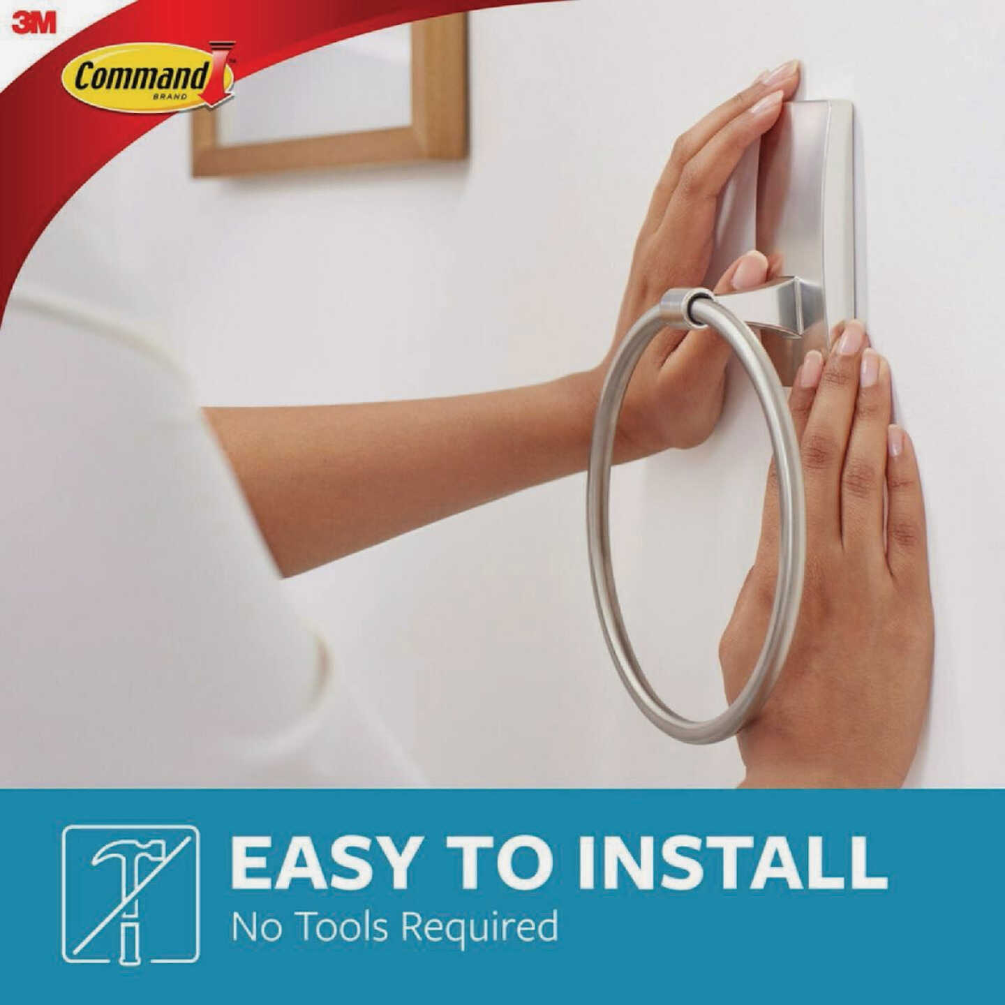 Command Bath Satin Nickel Adhesive Towel Ring, 2 Strips Image 2