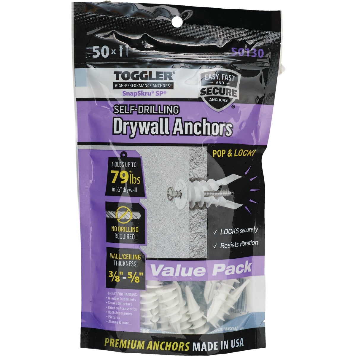 Toggler SnapSkru #8 x 1-1/2 In. 79 Lb. Nylon Self-Drilling Drywall Anchor (50-Count) Image 7