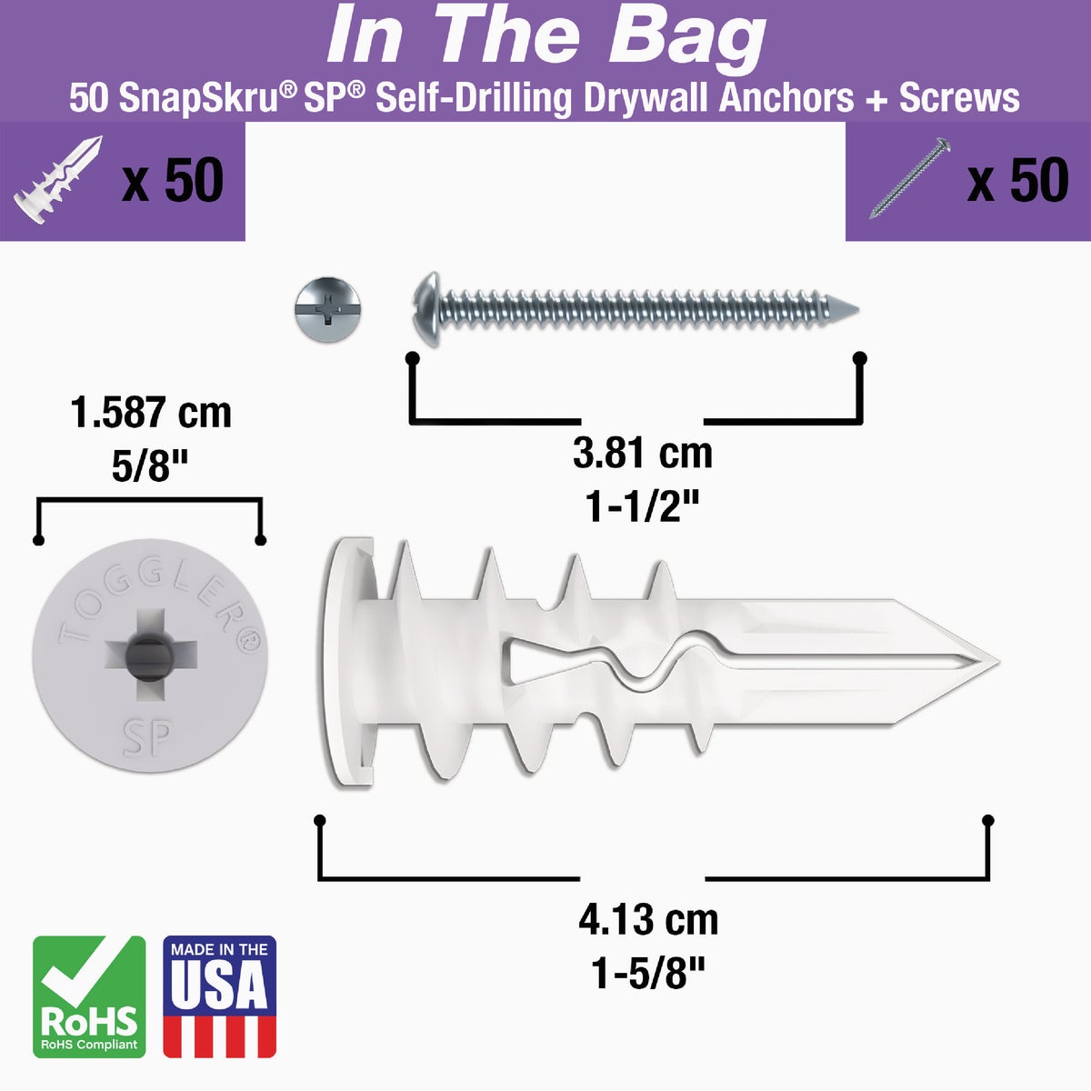 Toggler SnapSkru #8 x 1-1/2 In. 79 Lb. Nylon Self-Drilling Drywall Anchor (50-Count) Image 2