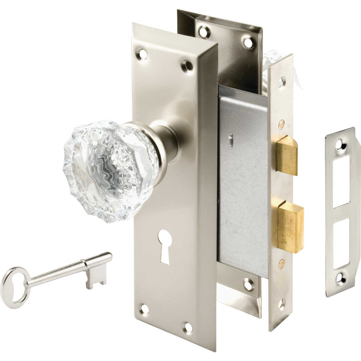 Defender Security Satin Nickel Keyed Mortise Entry Lock Set With Glass Knob Image 1
