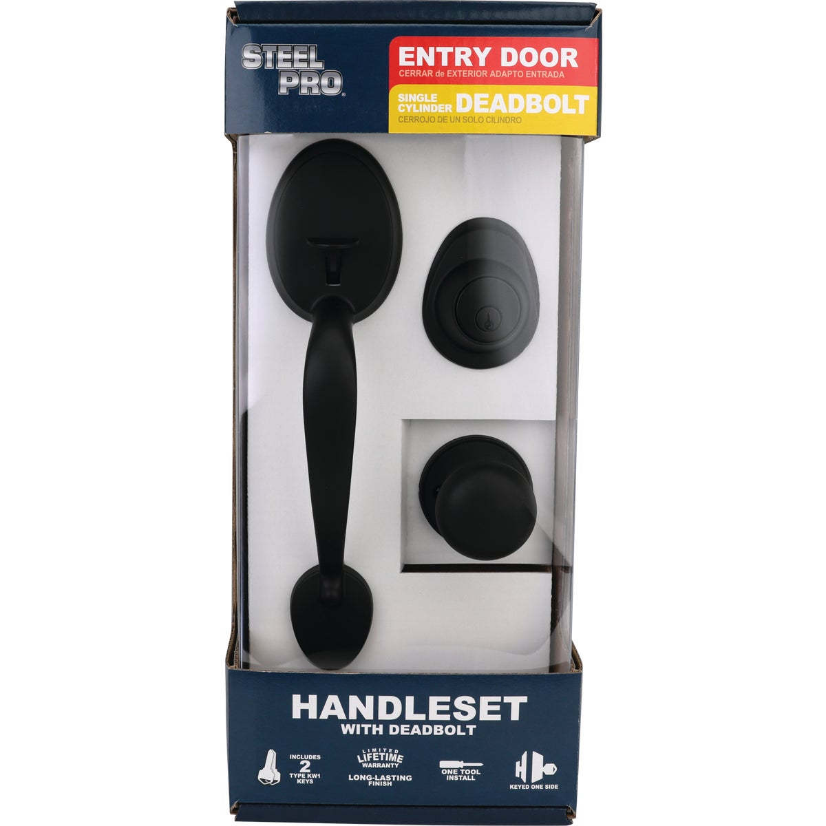 Steel Pro Matte Black Entry Door Handleset with Half Round Interior Knob Image 2