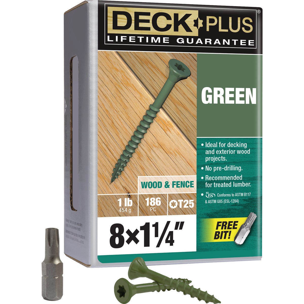Hillman Deck Plus #8 x 1-1/4 In. Green Deck Screw (186-Count)