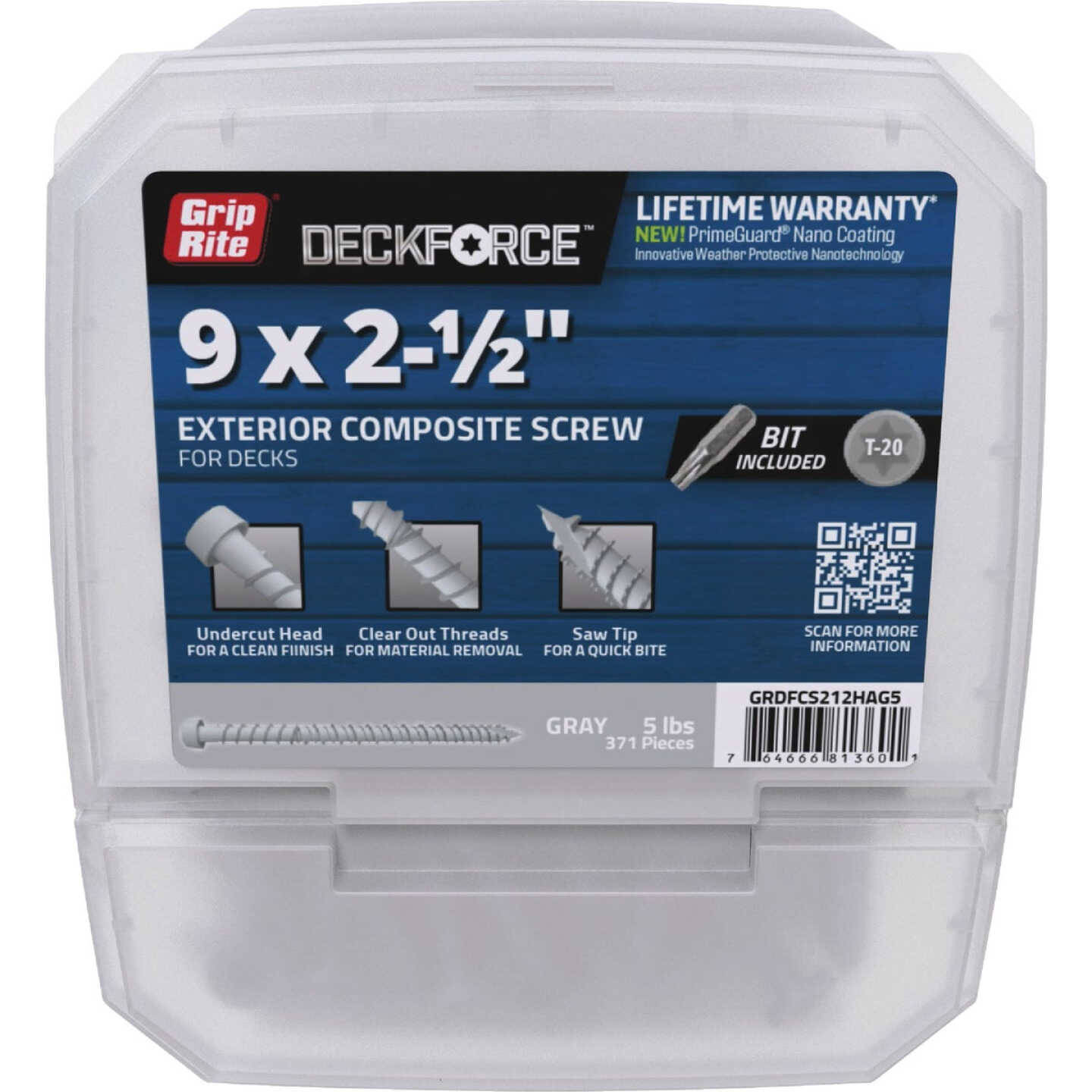 Grip-Rite DeckForce 2-1/2 In. Composite Harbor Gray Deck Screw (5 Lb.) Image 1