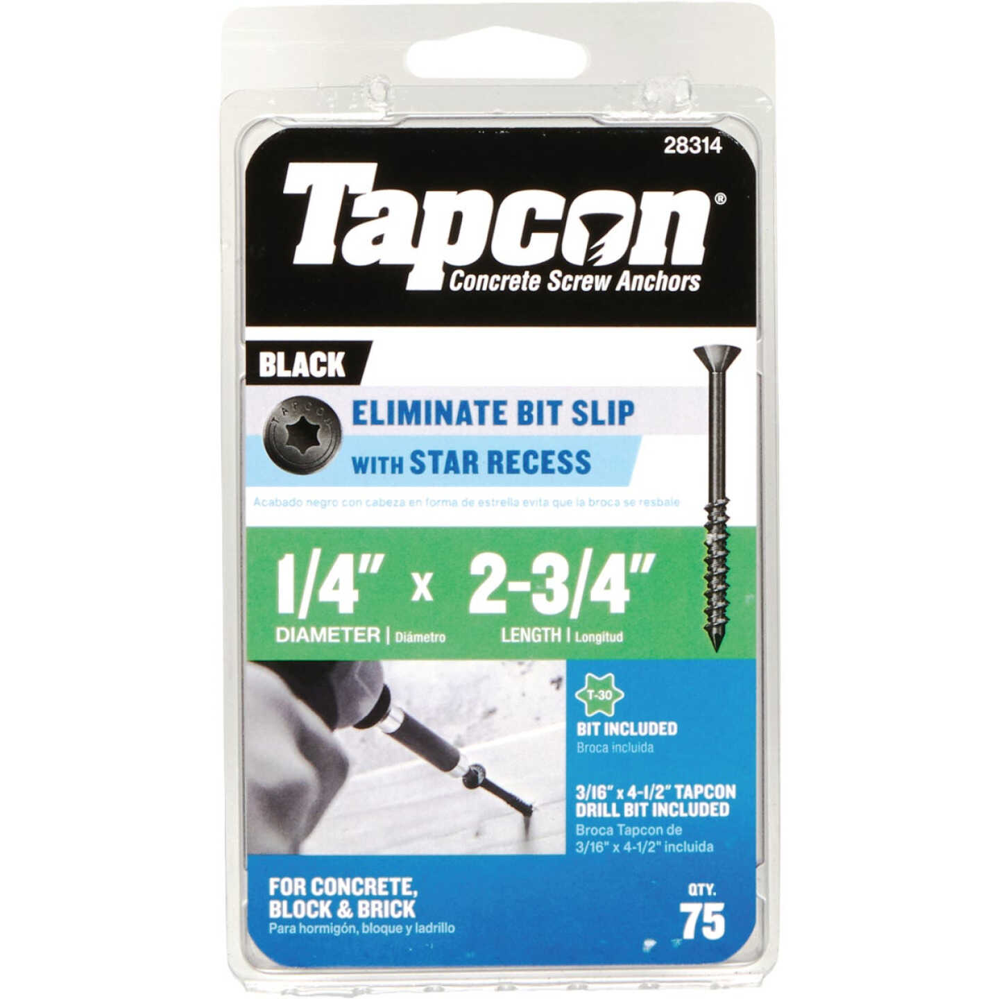 Tapcon 1/4 In. x 2-3/4 In. Star Drive Black Concrete Screw (75-Count) Image 1