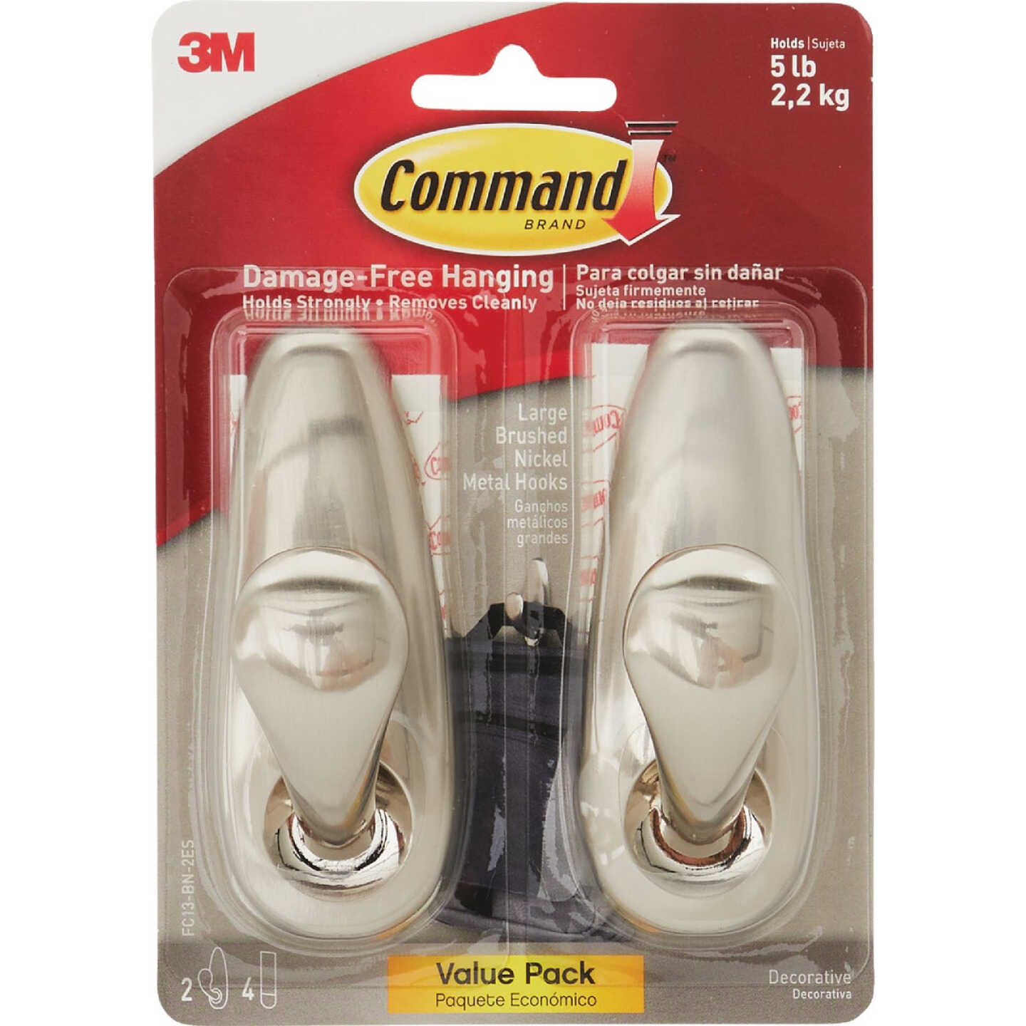 Command Large Forever Classic Hook, Brushed Nickel, 2 Hooks, 4 Strips Image 7