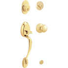 Schlage Bright Brass Entry Door Handleset with Plymouth Knob Image 1