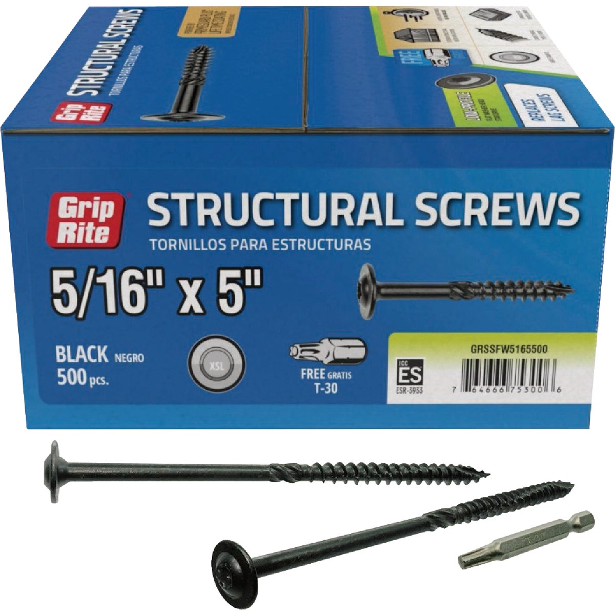 Grip-Rite PrimeGuard Plus 5/16 In. x 5 In. Flat Washer Head Structure Screw (50-Count) Image 1