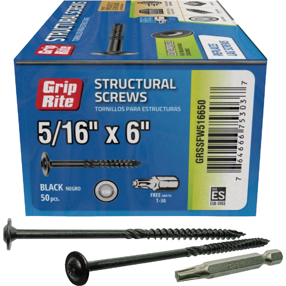 Grip-Rite PrimeGuard Plus 5/16 In. x 6 In. Flat Washer Head Structure Screw (50-Count) Image 1