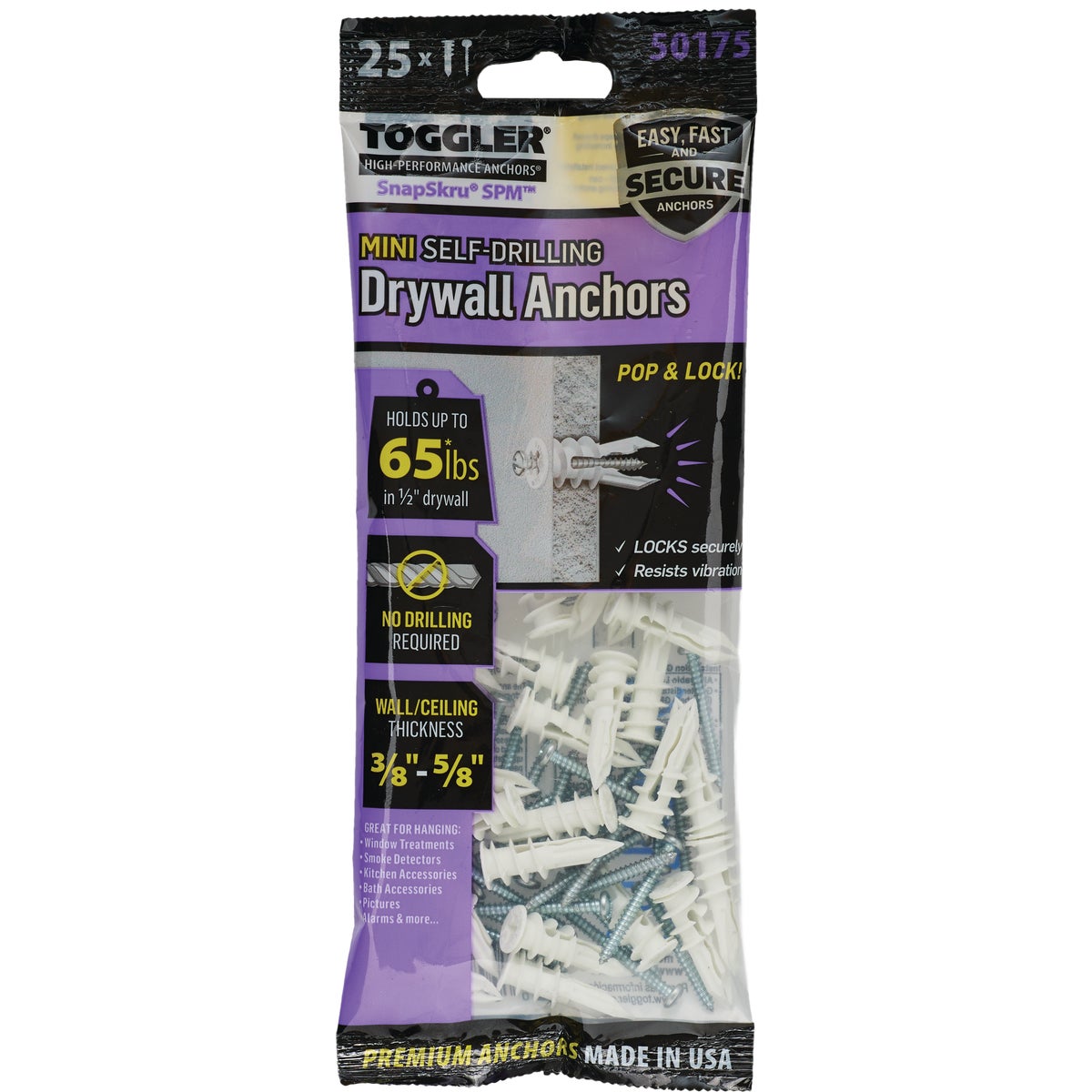 Toggler SnapSkru #6 x 1-1/4 In. 65 Lb. Nylon Self-Drilling Mini Drywall Anchor (25-Count) Image 7