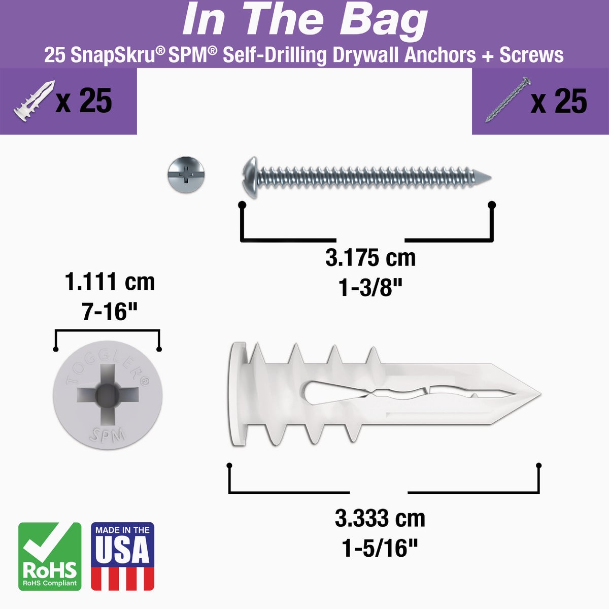 Toggler SnapSkru #6 x 1-1/4 In. 65 Lb. Nylon Self-Drilling Mini Drywall Anchor (25-Count) Image 2