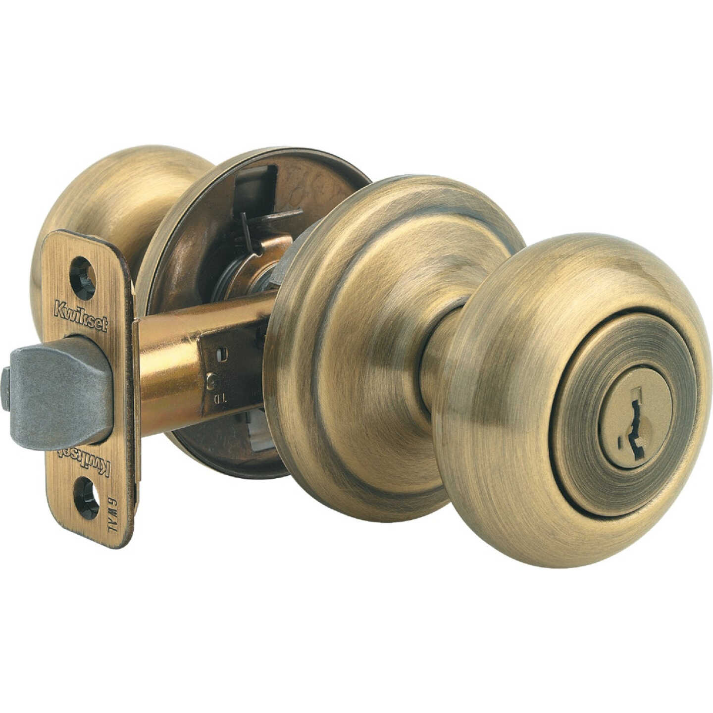 Kwikset Signature Series Antique Brass Juno Entry Door Knob with SmartKey Image 1