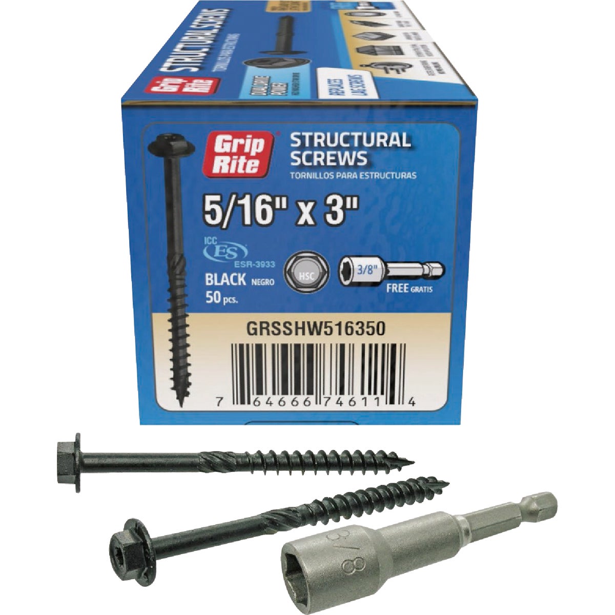 Grip-Rite PrimeGuard Plus 5/16 In. x 3 In. Hex Washer Head Structural Screw (50-Count)