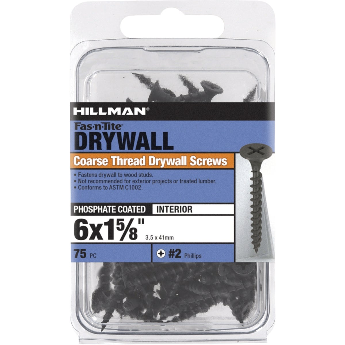 Hillman Fas-N-Tite #6 x 1-5/8 In. Coarse Thread Black Phosphate Drywall Screw (75-Count) Image 2