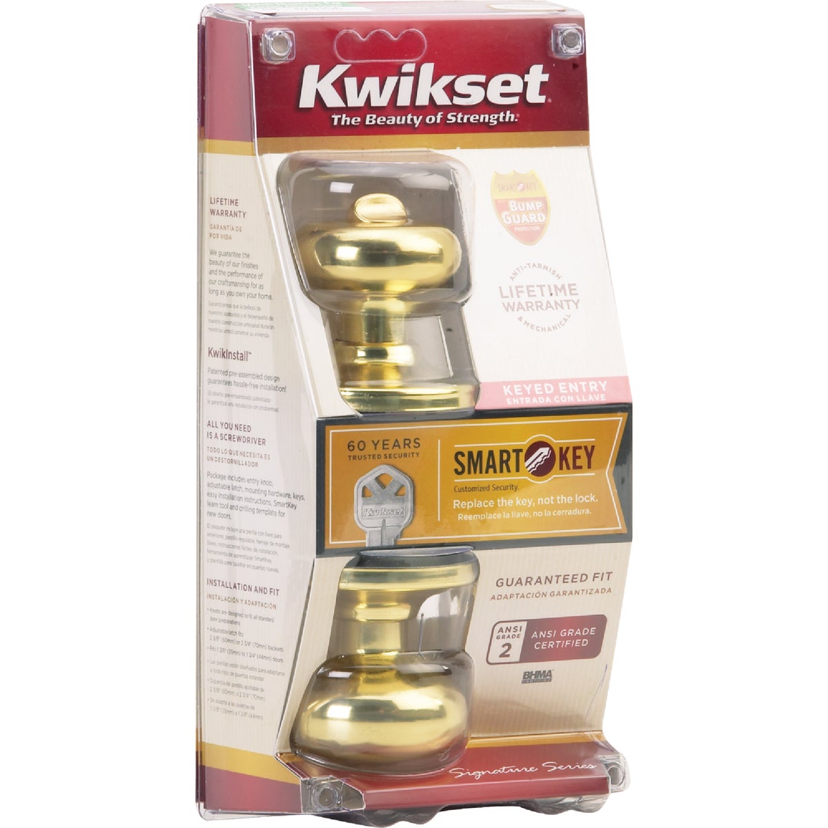 Kwikset Signature Series Polished Brass Juno Entry Door Knob with SmartKey Image 3