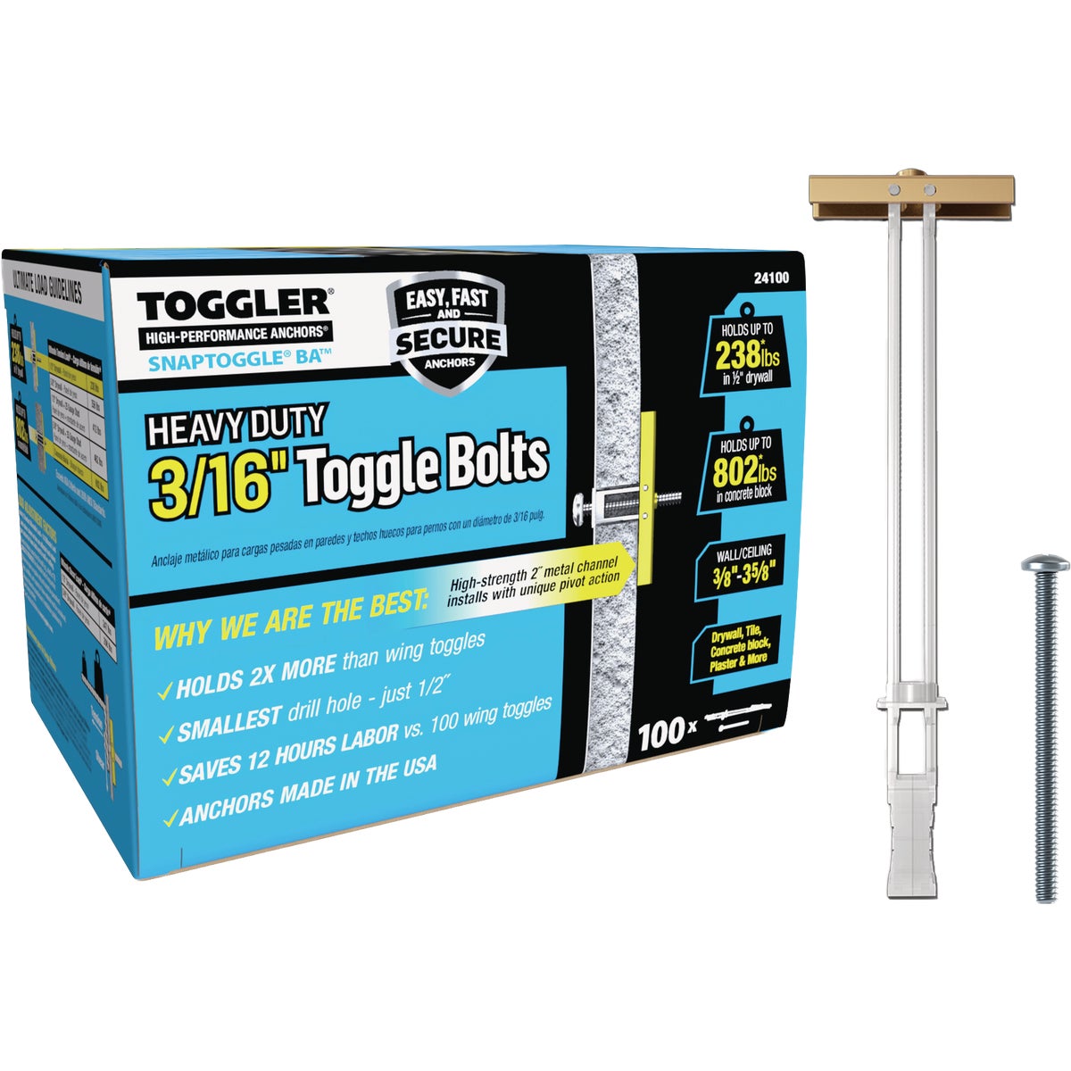Toggler Snaptoggle 3/16-24 x 2 In. Toggle Bolt (100-Count)