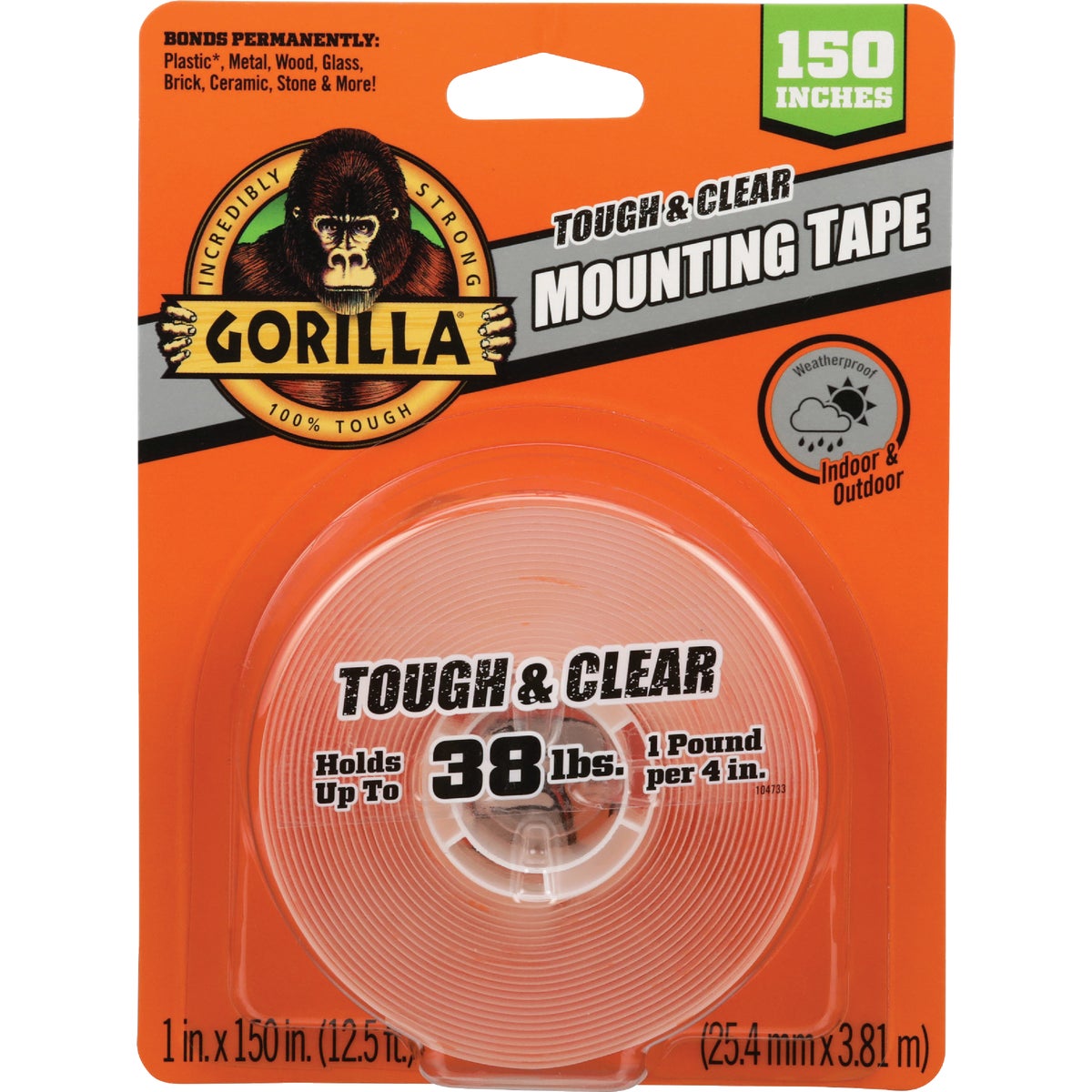 Gorilla 1 In. x 150 In. Tough & Clear Double-Sided Mounting Tape (38 Lb. Capacity)
