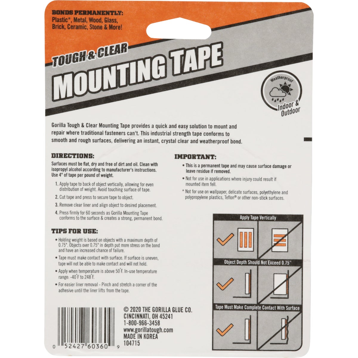 Gorilla 1 In. x 150 In. Tough & Clear Double-Sided Mounting Tape (38 Lb. Capacity) Image 6