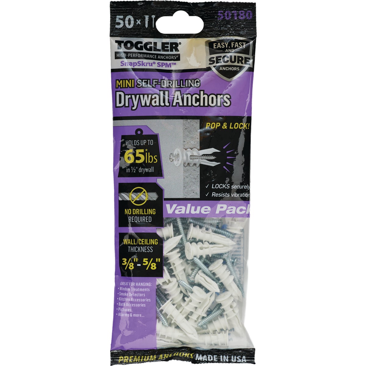 Toggler SnapSkru #6 x 1-1/4 In. 65 Lb. Nylon Self-Drilling Mini Drywall Anchor (50-Count) Image 7