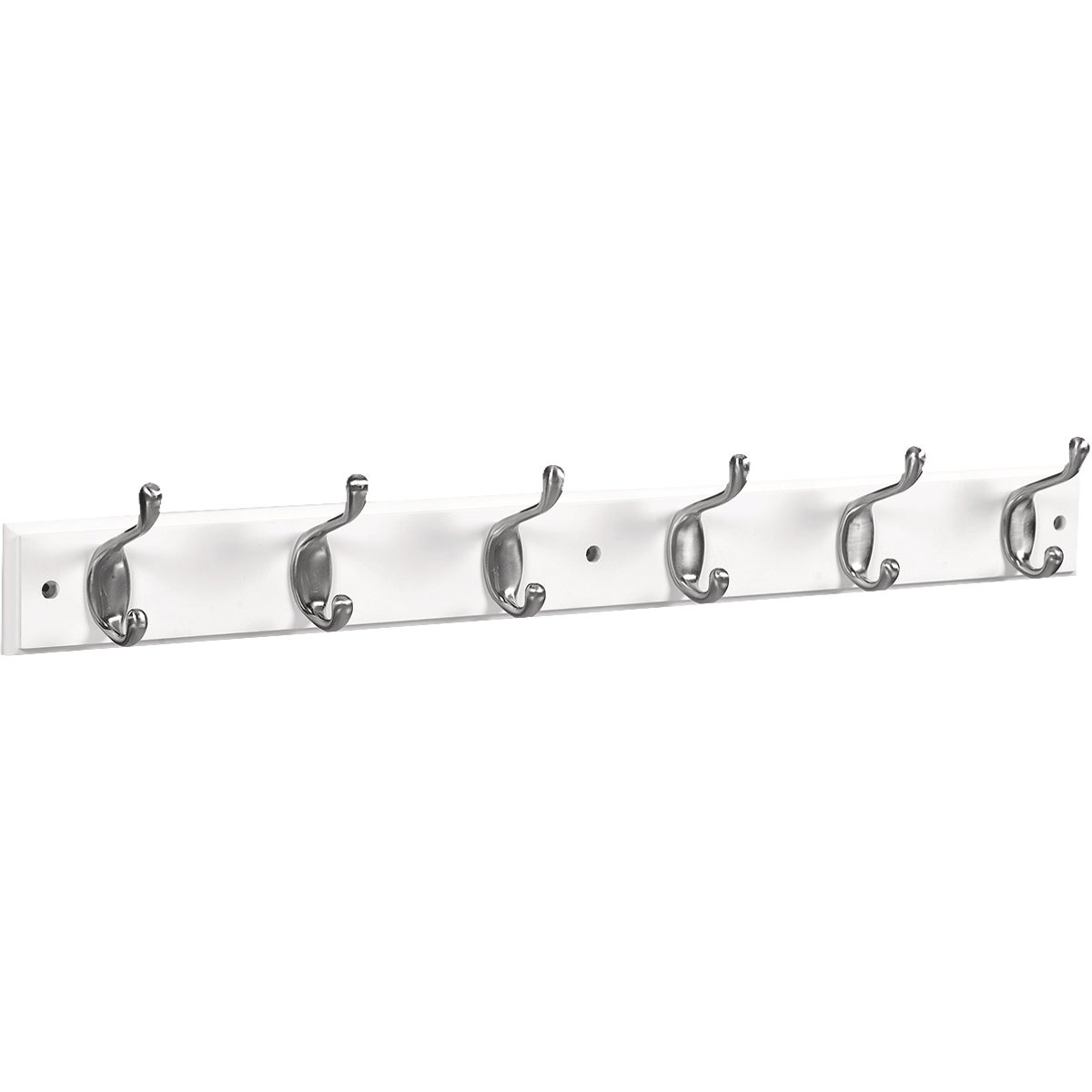 National Hardware 27 In. 6-Hook Satin Nickel/White Hook Rail