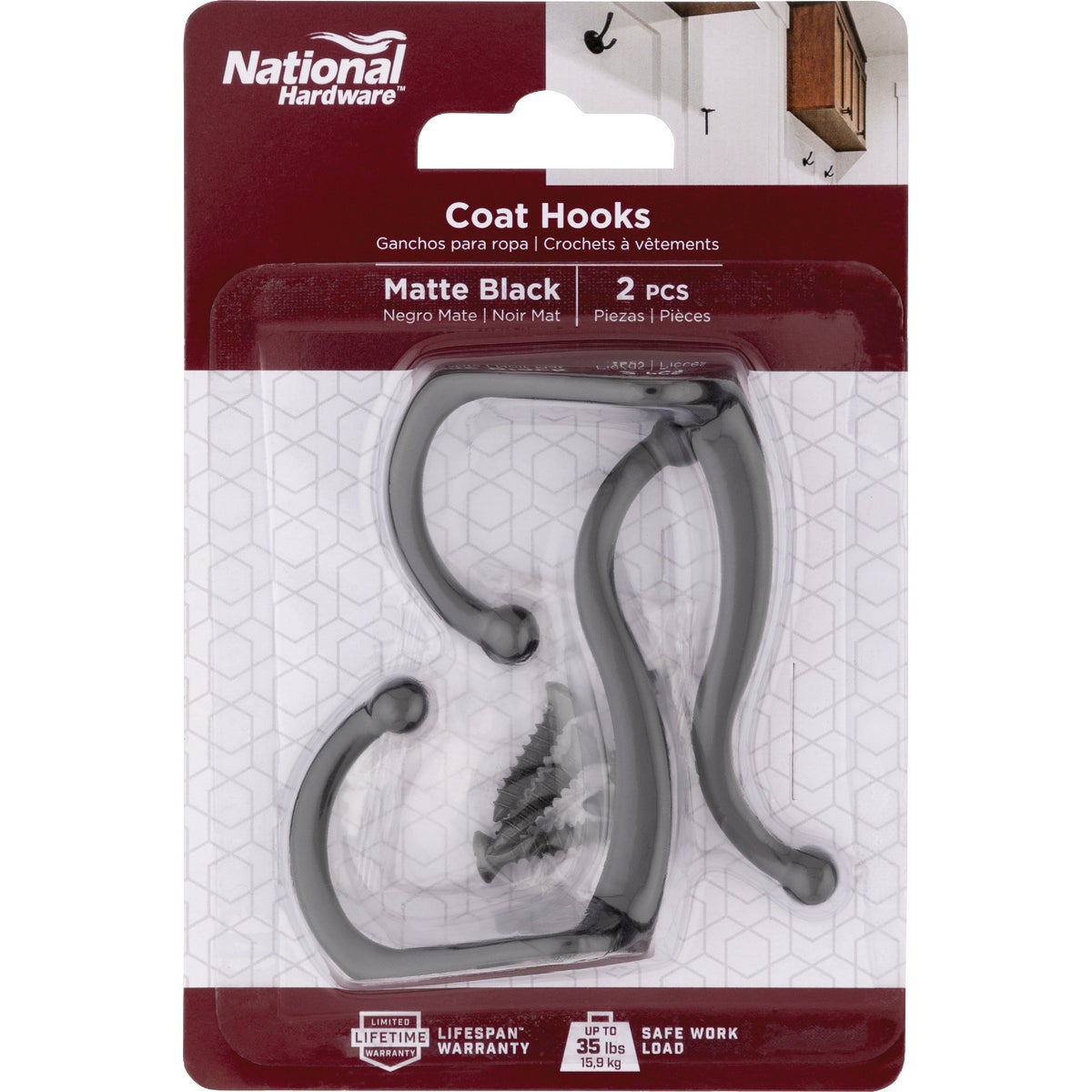 National Hardware Matte Black Coat Hook (2-Pack) Image 2