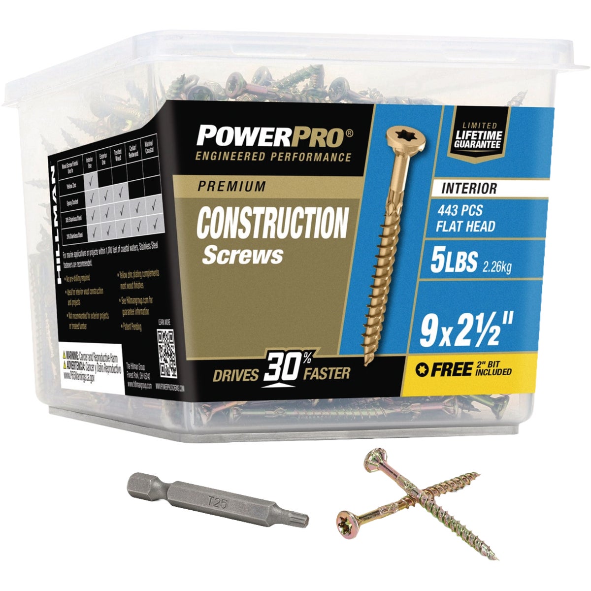 Hillman PowerPro #9 x 2-1/2 In. Premium Interior Construction Screw (443-Count)