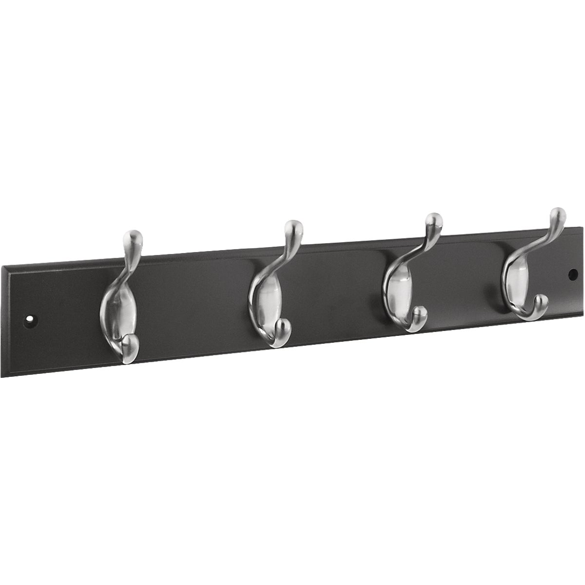 National Hardware 18 In. 4-Hook Satin Nickel/Black Hook Rail Image 1