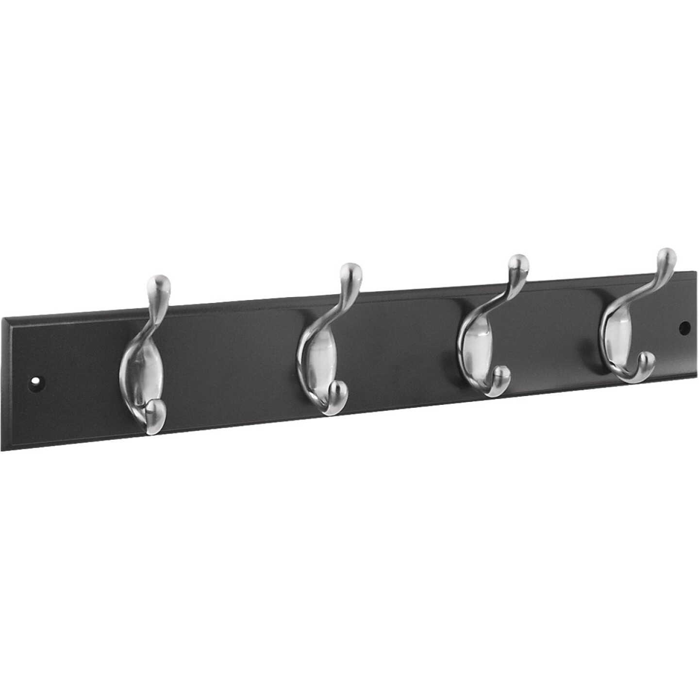 National Hardware 18 In. 4-Hook Satin Nickel/Black Hook Rail Image 1