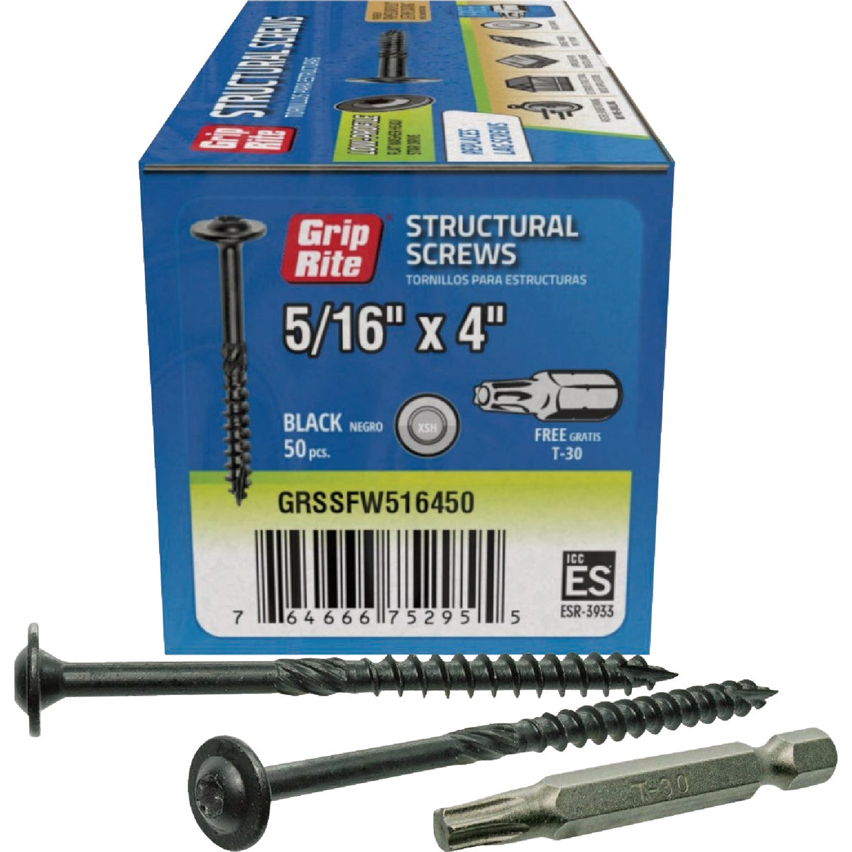Grip-Rite PrimeGuard Plus 5/16 In. x 4 In. Flat Washer Head Structure Screw (50-Count) Image 1
