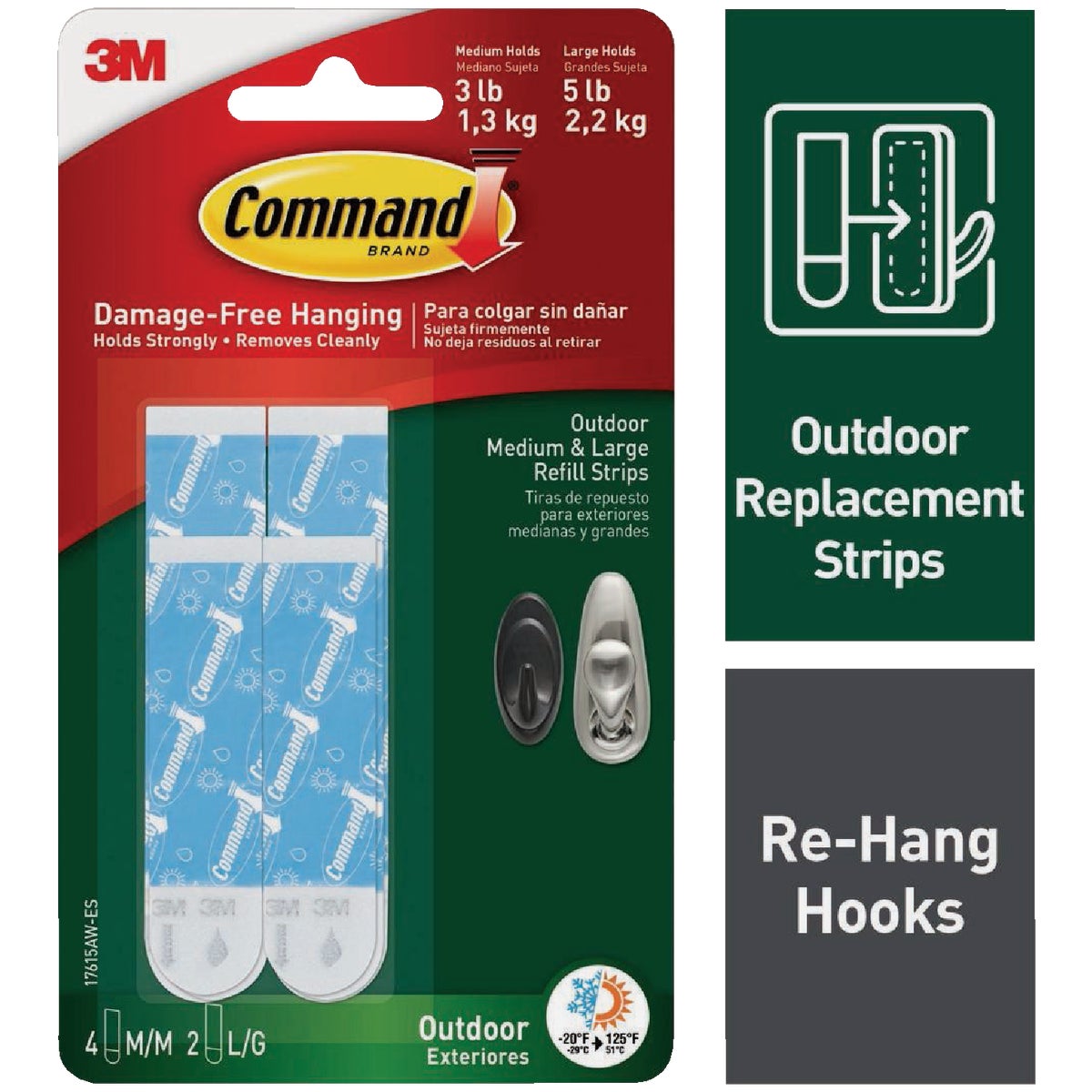 Command Outdoor Medium & Large Foam Replacement Strips, 8 Strips