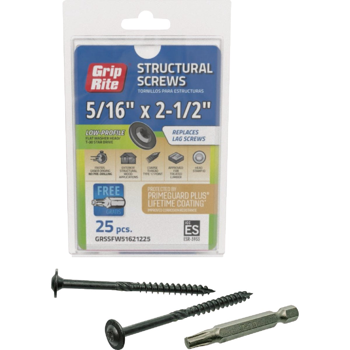 Grip-Rite PrimeGuard Plus 5/16 In. x 2.5 In. Flat Washer Head Structure Screw (25-Count) Image 1