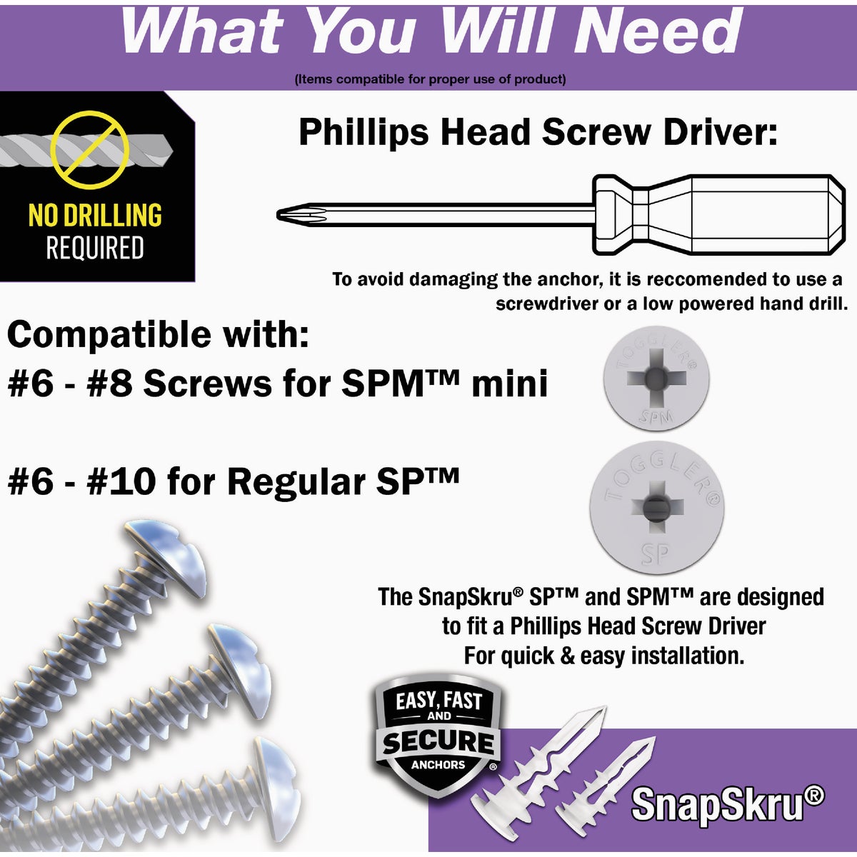 Toggler SnapSkru #6 x 1-1/4 In. 65 Lb. Nylon Self-Drilling Mini Drywall Anchor (65-Count) Image 6